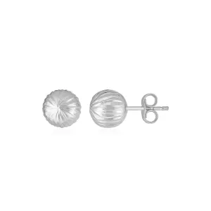 14K White Gold Ball Earrings with Linear Texture Weight 0.5 grams