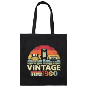1980 Vintage Birthday Gift Cassette Lover Gift Canvas Tote Bag
