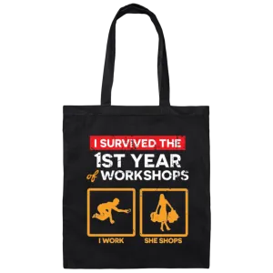 1st Year Wedding Anniversary Gift, I Work And She Shops, My Happiness Canvas Tote Bag