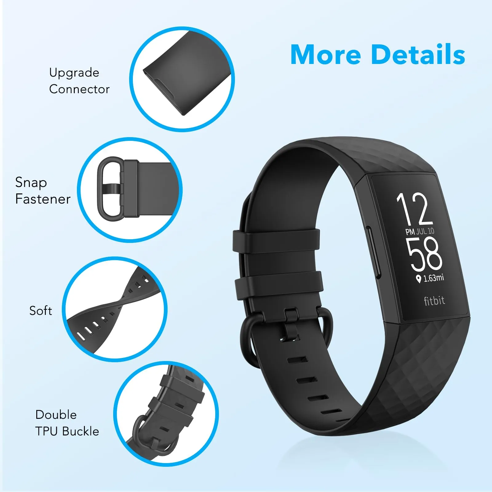 2 Pack Waterproof Bands Compatible with Fitbit charge 3 / Fitbit charge 4 / Fitbit Charge 3 SE, Classic Soft Sports Replacement Wristbands for Women Men (Large 7.1''-8.7'', black/black)
