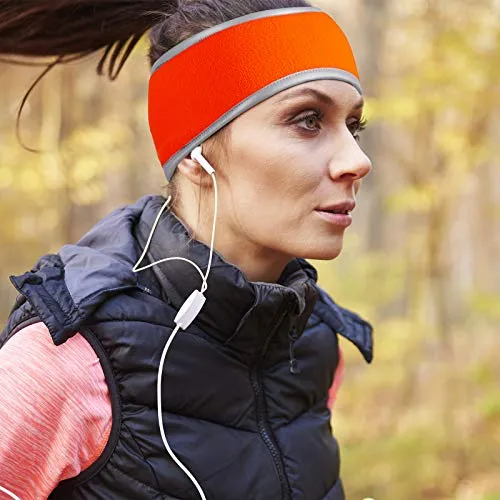 2 Pieces Ear Warmer Headband High Visibility Reflective Safety Headband Winter Running Headband Fleece Ear Covers for Girls Women Men (Fluorescent Orange)