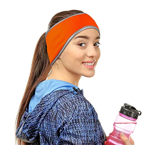 2 Pieces Ear Warmer Headband High Visibility Reflective Safety Headband Winter Running Headband Fleece Ear Covers for Girls Women Men (Fluorescent Orange)