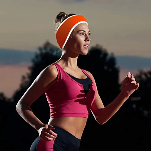 2 Pieces Ear Warmer Headband High Visibility Reflective Safety Headband Winter Running Headband Fleece Ear Covers for Girls Women Men (Fluorescent Orange)