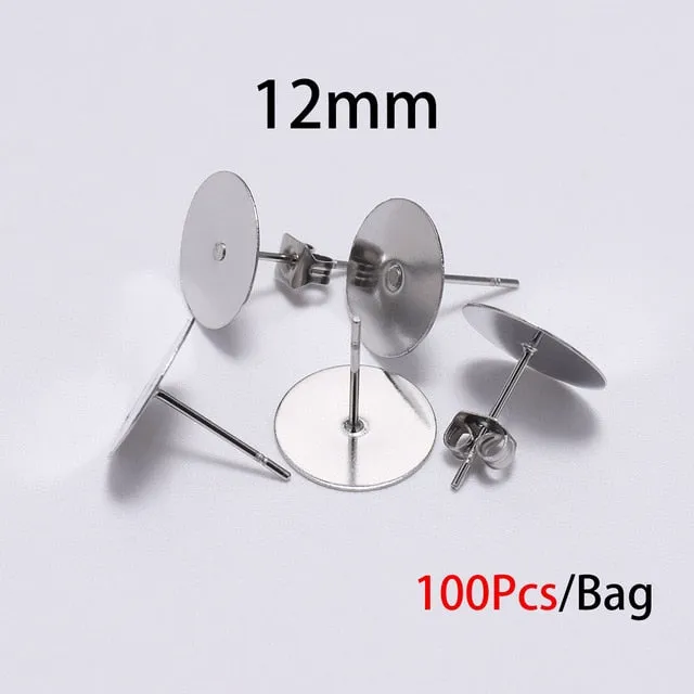 20-100pcs/lot Gold Stainless Steel Blank Post Earring Studs Base Pins With Earring Plug Findings Ear Back For DIY Jewelry Making