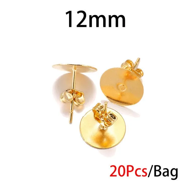 20-100pcs/lot Gold Stainless Steel Blank Post Earring Studs Base Pins With Earring Plug Findings Ear Back For DIY Jewelry Making