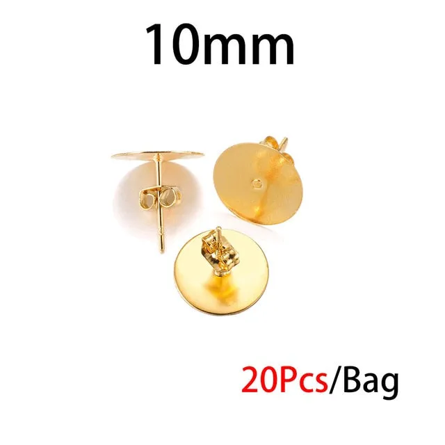 20-100pcs/lot Gold Stainless Steel Blank Post Earring Studs Base Pins With Earring Plug Findings Ear Back For DIY Jewelry Making