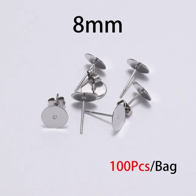 20-100pcs/lot Gold Stainless Steel Blank Post Earring Studs Base Pins With Earring Plug Findings Ear Back For DIY Jewelry Making