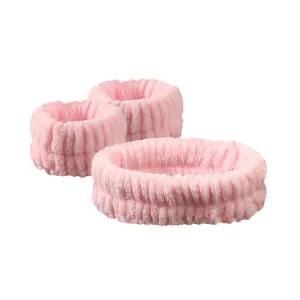 (3-piece set) Microfiber Facial Care Hairband Spa Wrist Bracelet (One Size) - Pink