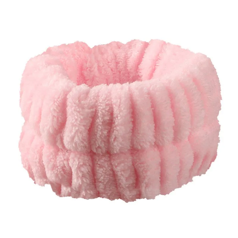 (3-piece set) Microfiber Facial Care Hairband Spa Wrist Bracelet (One Size) - Pink
