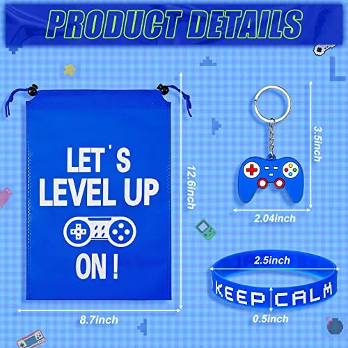 36 Pieces Video Game Party Favors Includes Video Game Bracelets Wristbands Gaming Party Bags with Drawstring Game Controller Keychains for Video Game Birthday Party Favors Supplies