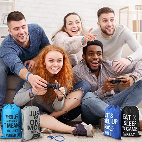 36 Pieces Video Game Party Favors Includes Video Game Bracelets Wristbands Gaming Party Bags with Drawstring Game Controller Keychains for Video Game Birthday Party Favors Supplies