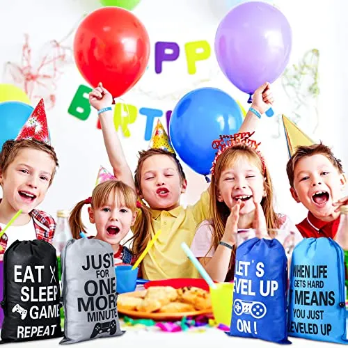 36 Pieces Video Game Party Favors Includes Video Game Bracelets Wristbands Gaming Party Bags with Drawstring Game Controller Keychains for Video Game Birthday Party Favors Supplies