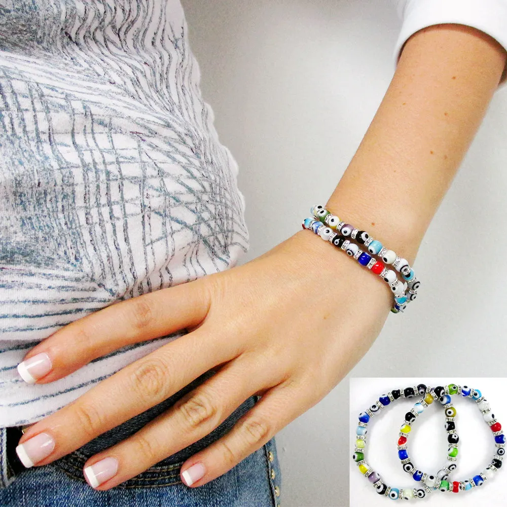 5 Pc Evil Eye Glass Beads Bracelet Colors Hamsa Lampwork 6mm Good Lucky Kabbalah