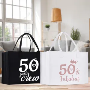 50 Fifty and Fabulous 50th Party Crew Age Birthday Cotton Canvas Tote Bag 50th Birthday Gift For Women 50th Birthday Celebration Party Gift