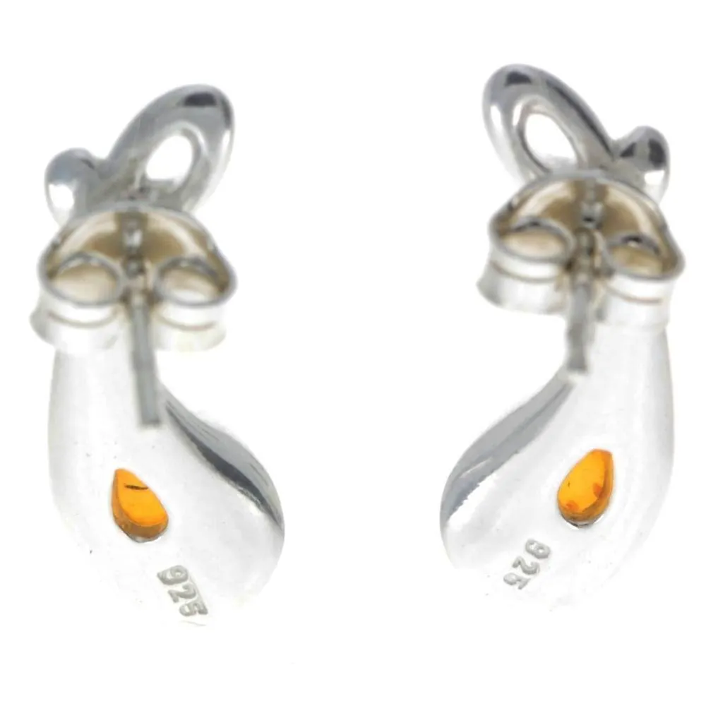925 Sterling Silver & Baltic Amber Modern Studs Earrings - GL180