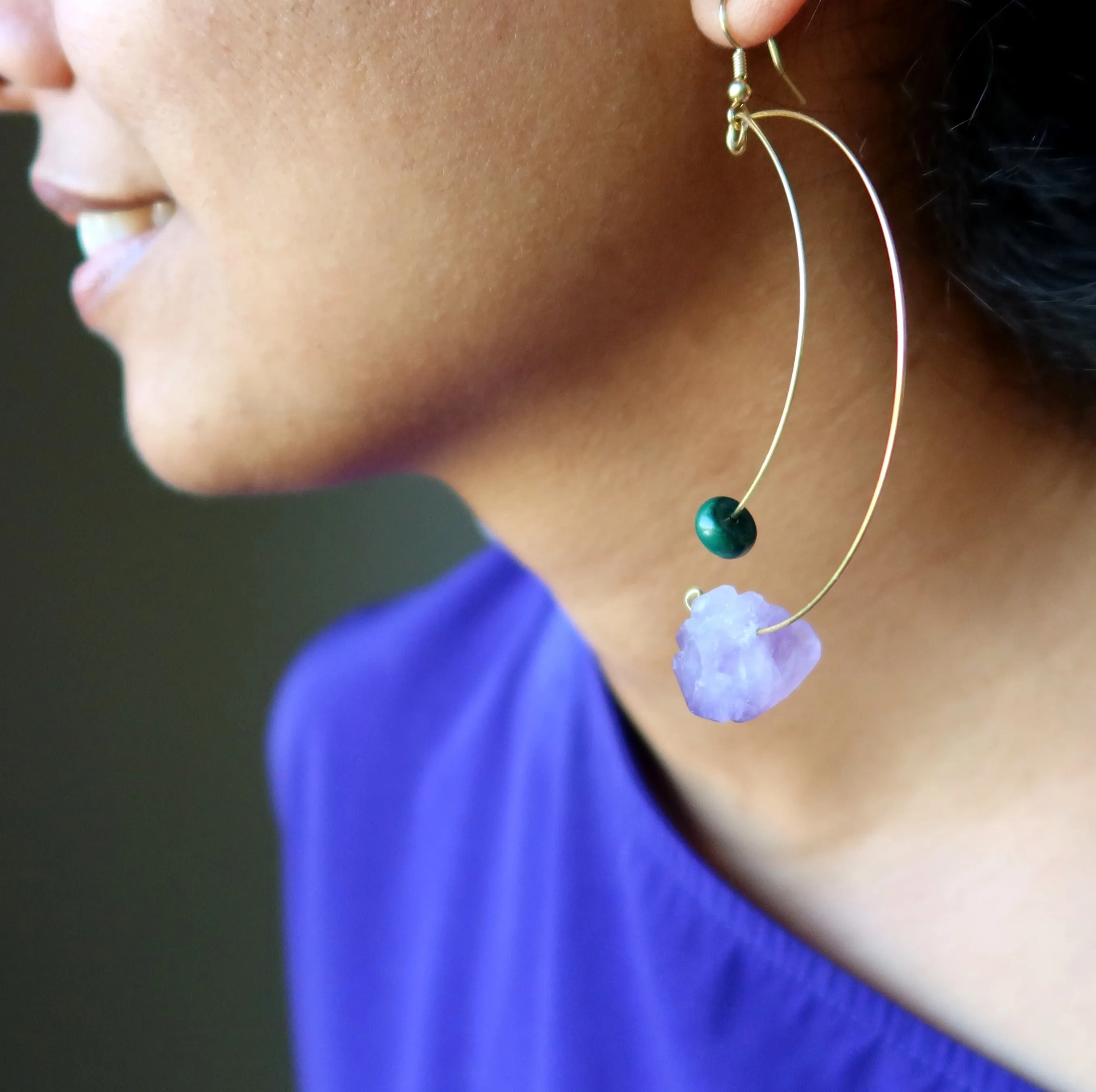 Amethyst Malachite Earrings Modern Royalty Twist Points