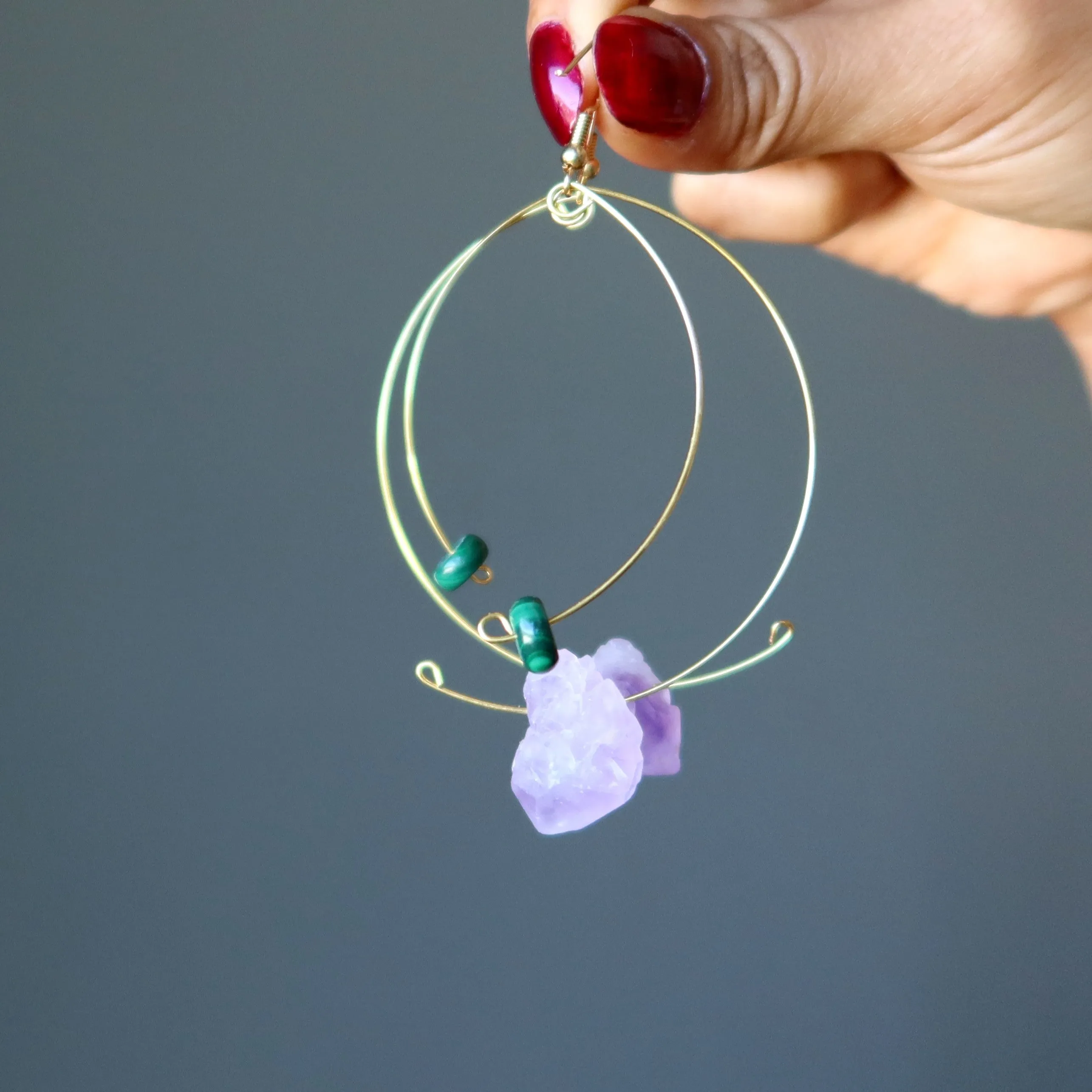 Amethyst Malachite Earrings Modern Royalty Twist Points