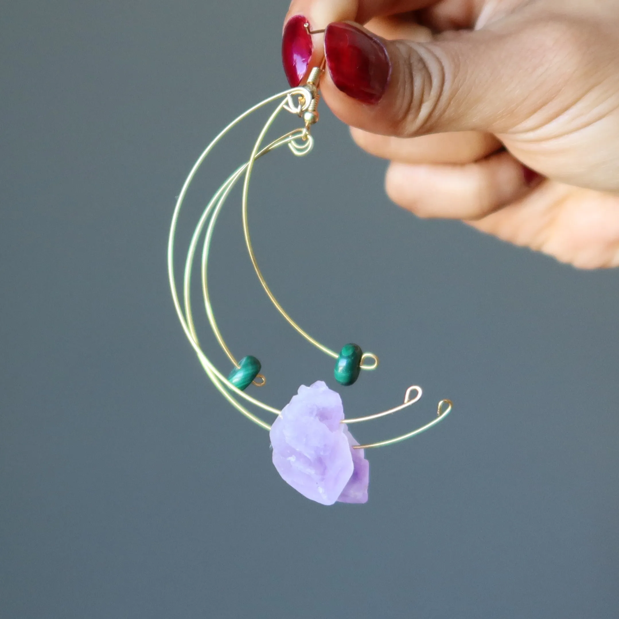 Amethyst Malachite Earrings Modern Royalty Twist Points
