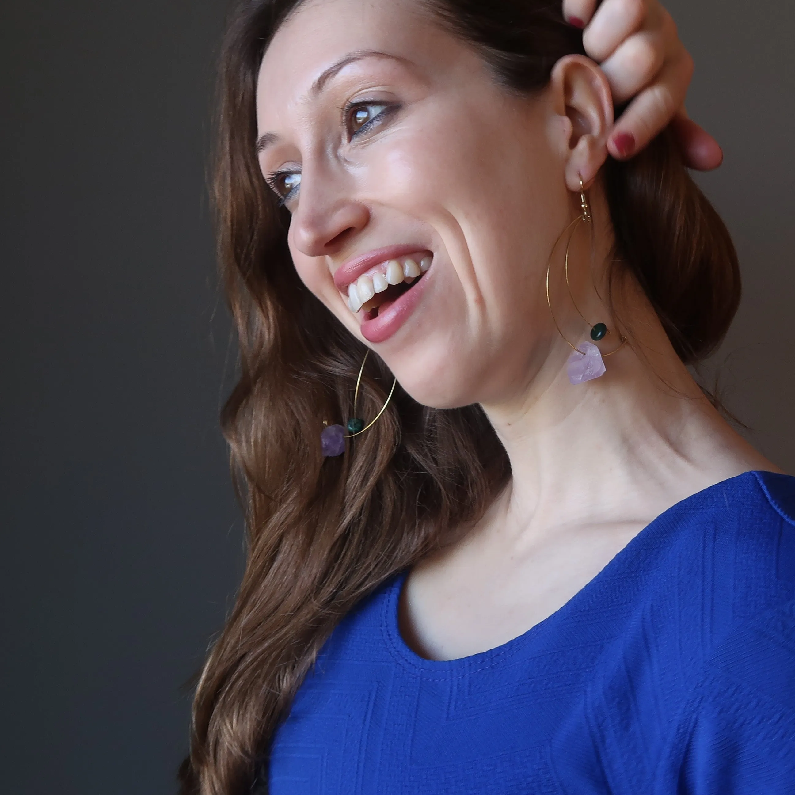Amethyst Malachite Earrings Modern Royalty Twist Points