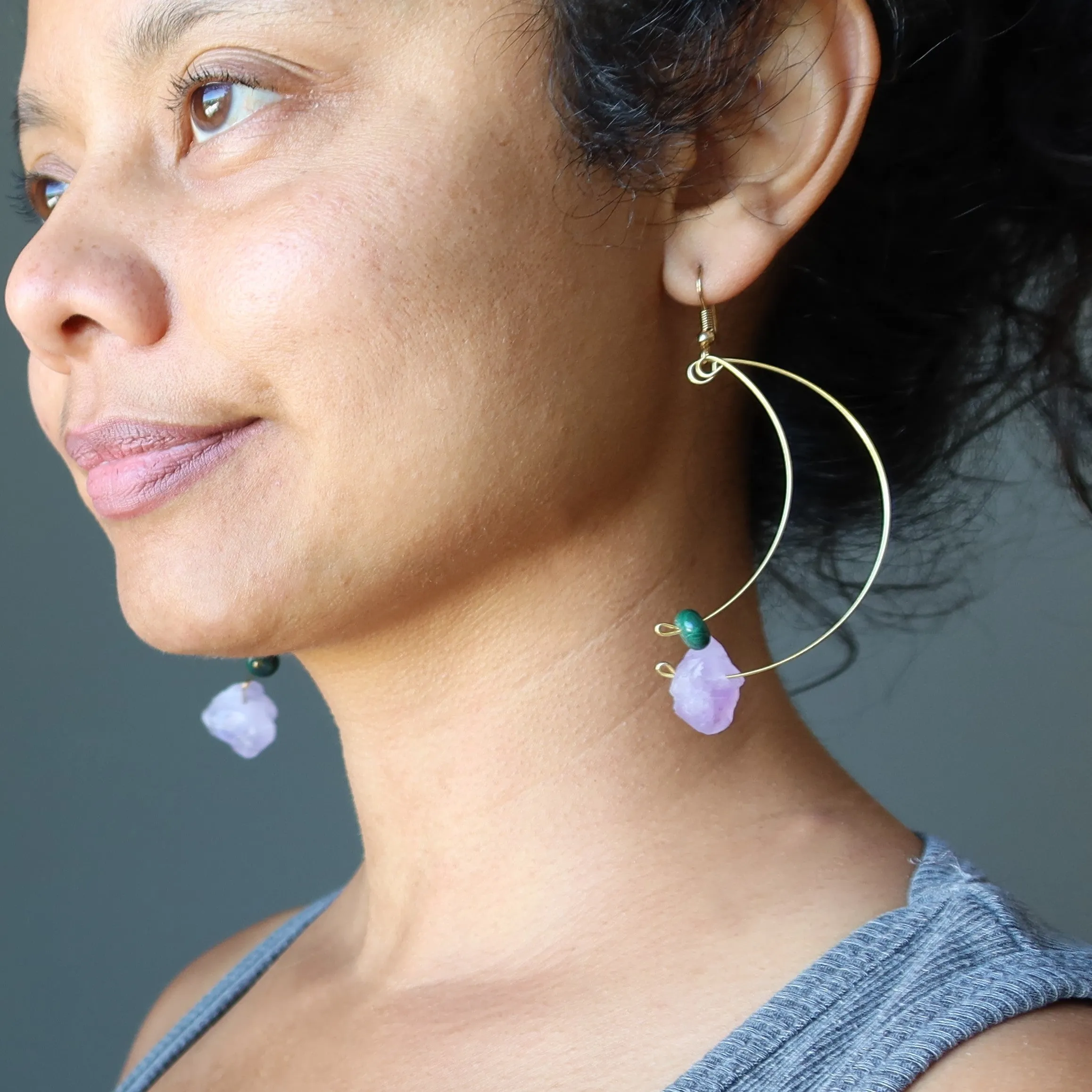 Amethyst Malachite Earrings Modern Royalty Twist Points