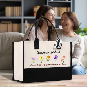 Aunties Garden Mamas Garden Grandmas Garden Custom Names Cotton Canvas Tote Bag Birthday Gift For Auntie Mama Grandma Bag (AGTB1001)