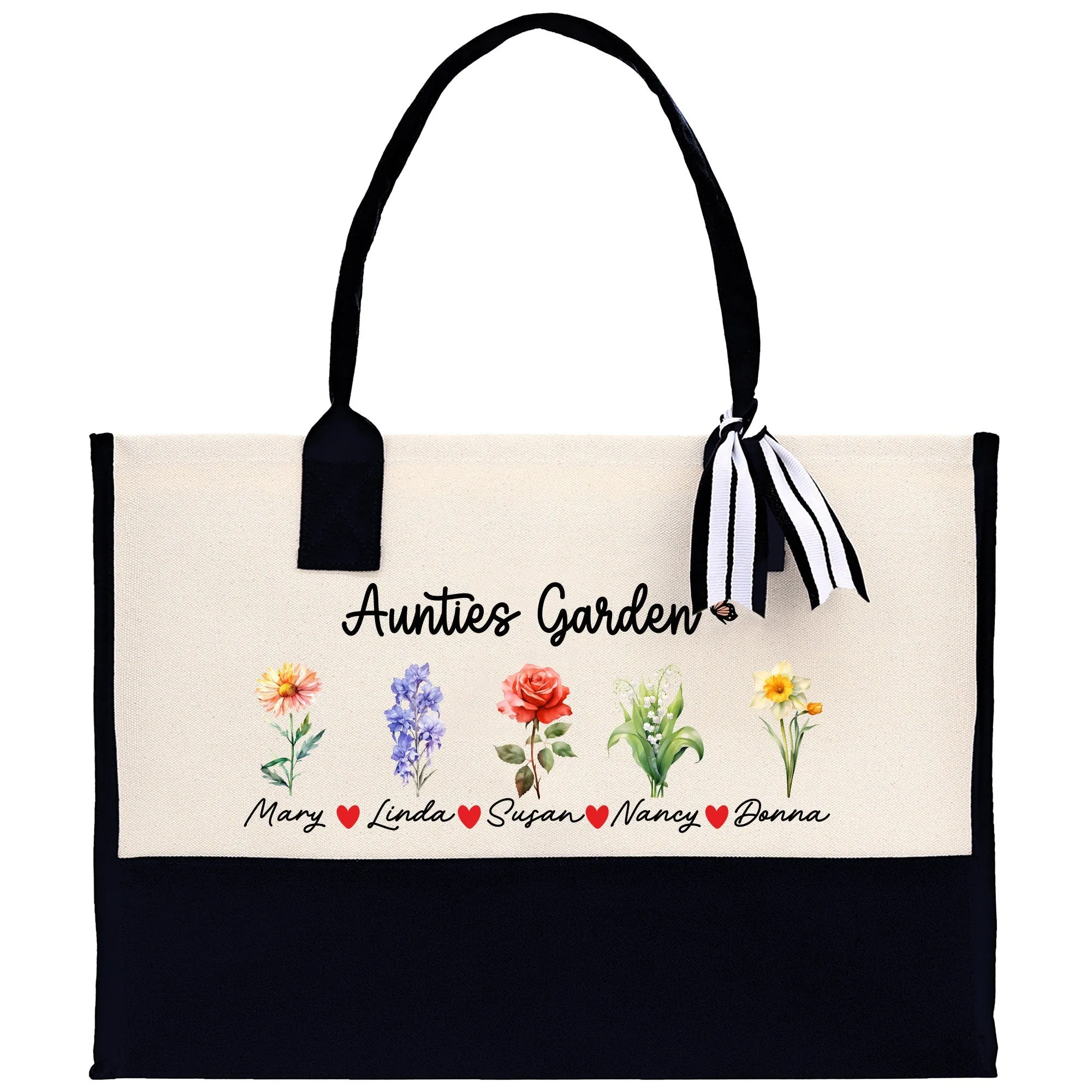 Aunties Garden Mamas Garden Grandmas Garden Custom Names Cotton Canvas Tote Bag Birthday Gift For Auntie Mama Grandma Bag (AGTB1001)
