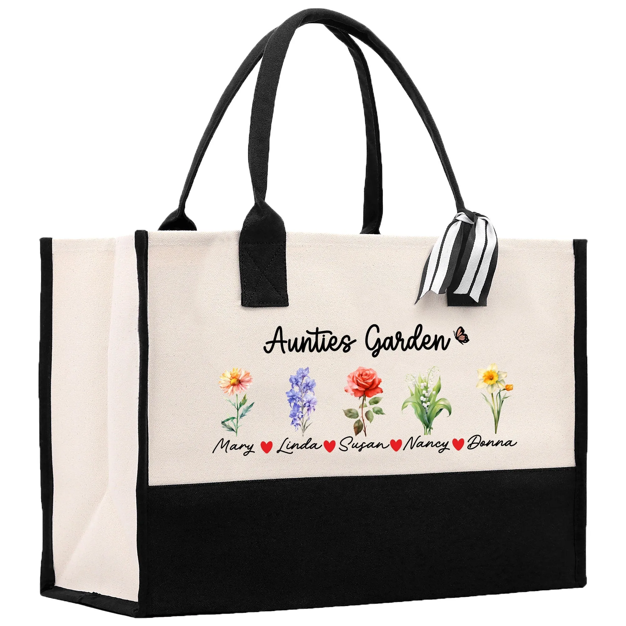 Aunties Garden Mamas Garden Grandmas Garden Custom Names Cotton Canvas Tote Bag Birthday Gift For Auntie Mama Grandma Bag (AGTB1001)