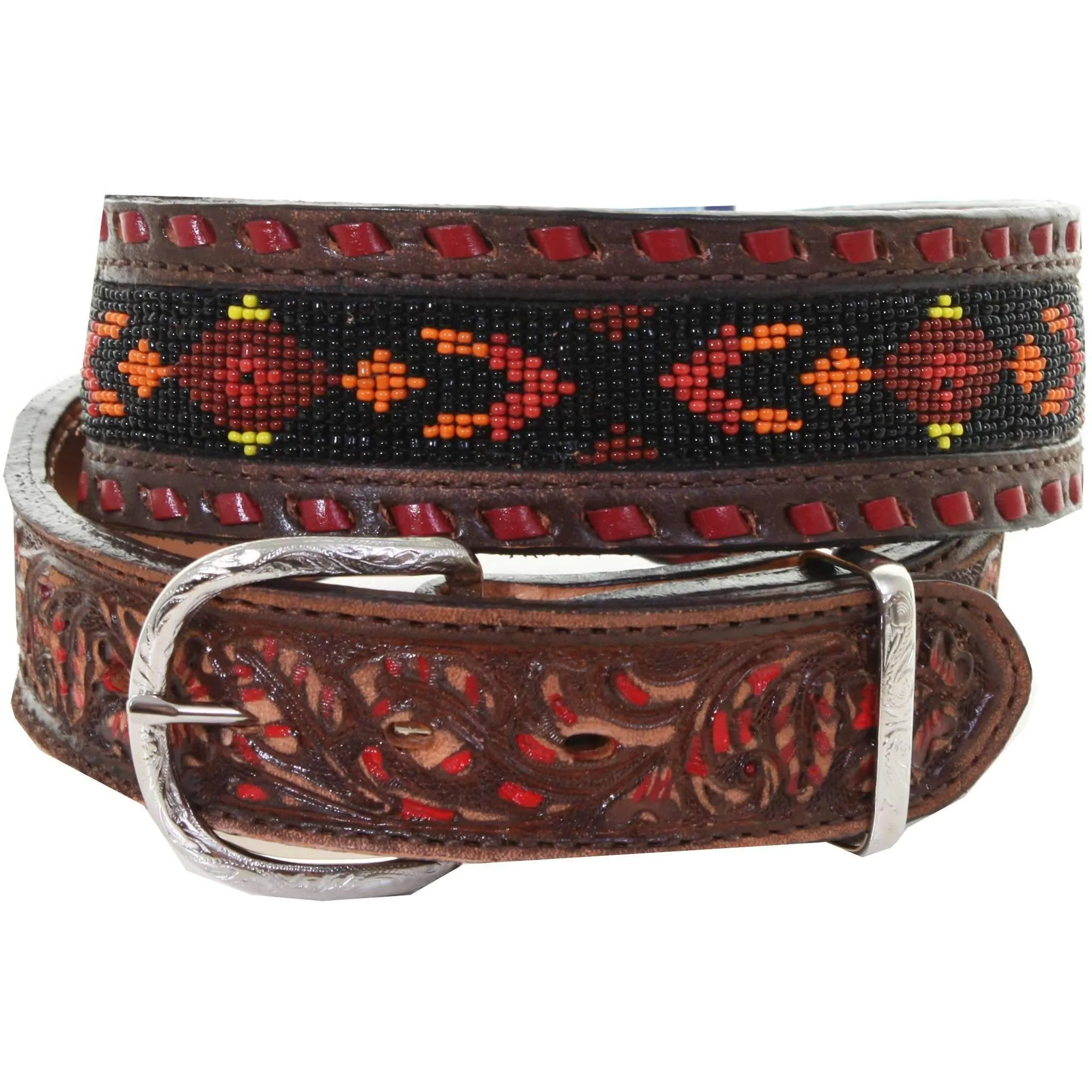 B946A - Brown Vintage Beaded Belt