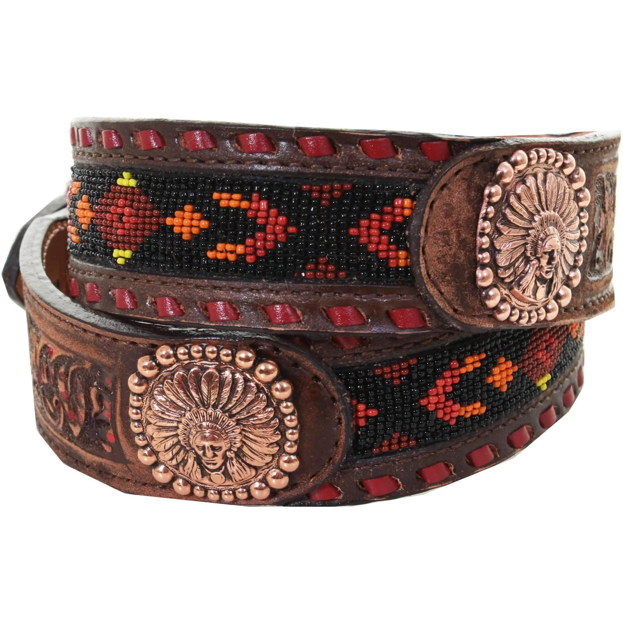 B946A - Brown Vintage Beaded Belt