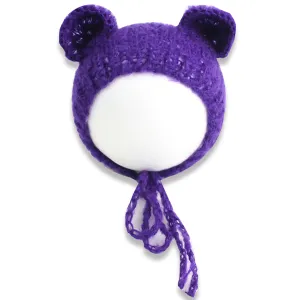 Babymoon Knitted Mohair Baby Hat Cap | Baby Photoshoot Props | 0-3 Months | Purple