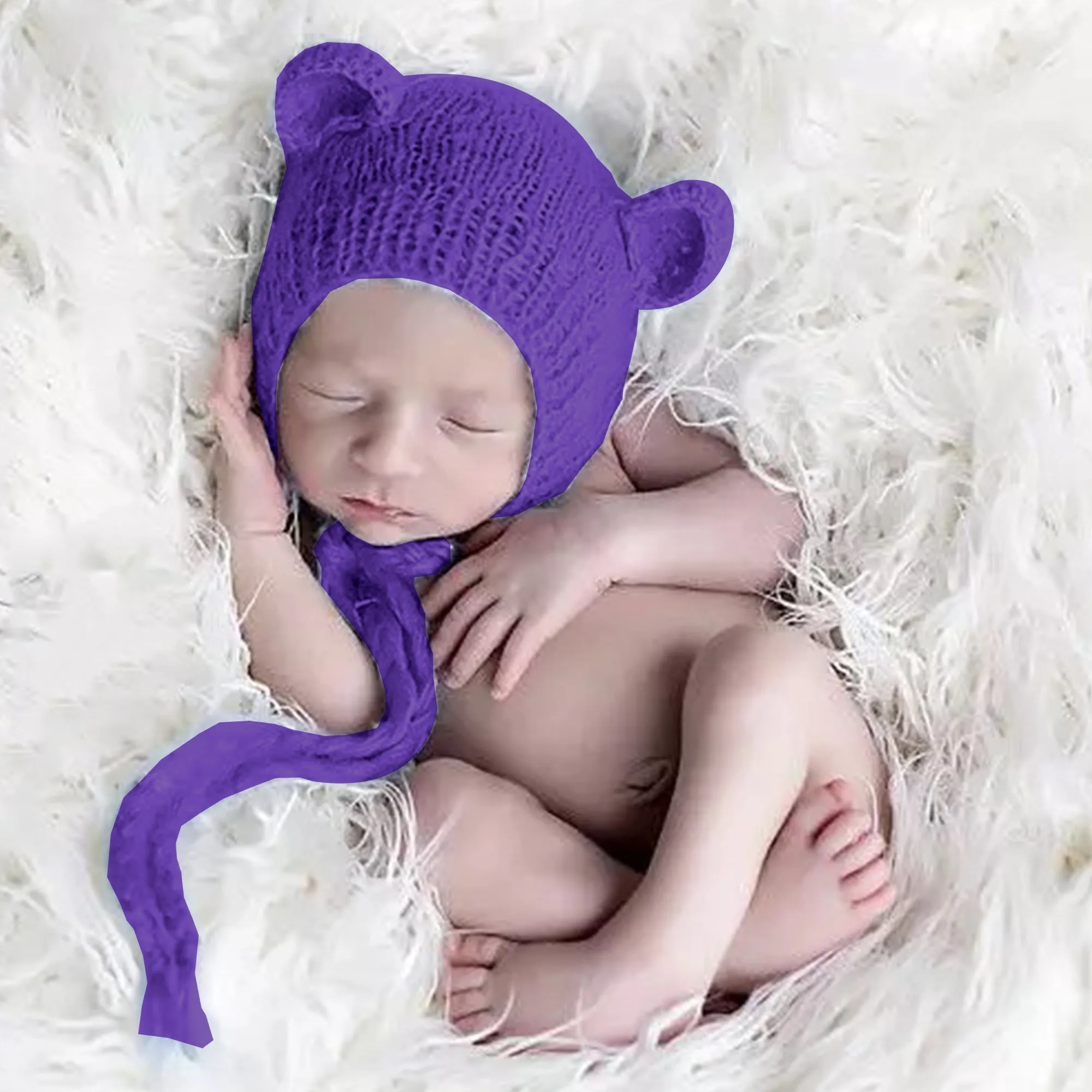 Babymoon Knitted Mohair Baby Hat Cap | Baby Photoshoot Props | 0-3 Months | Purple
