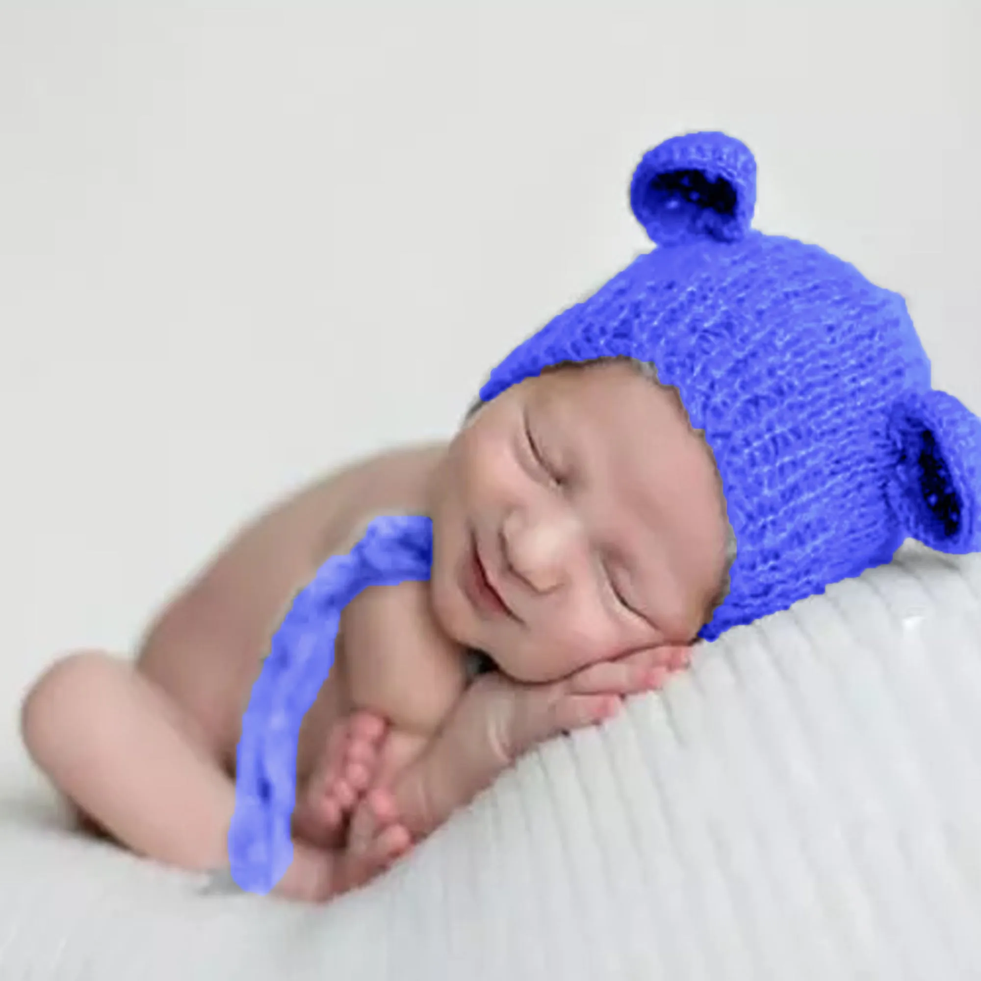 Babymoon Knitted Mohair Baby Hat Cap | Baby Photoshoot Props | 0-3 Months | Royal Blue