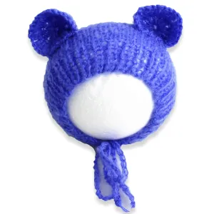 Babymoon Knitted Mohair Baby Hat Cap | Baby Photoshoot Props | 0-3 Months | Royal Blue