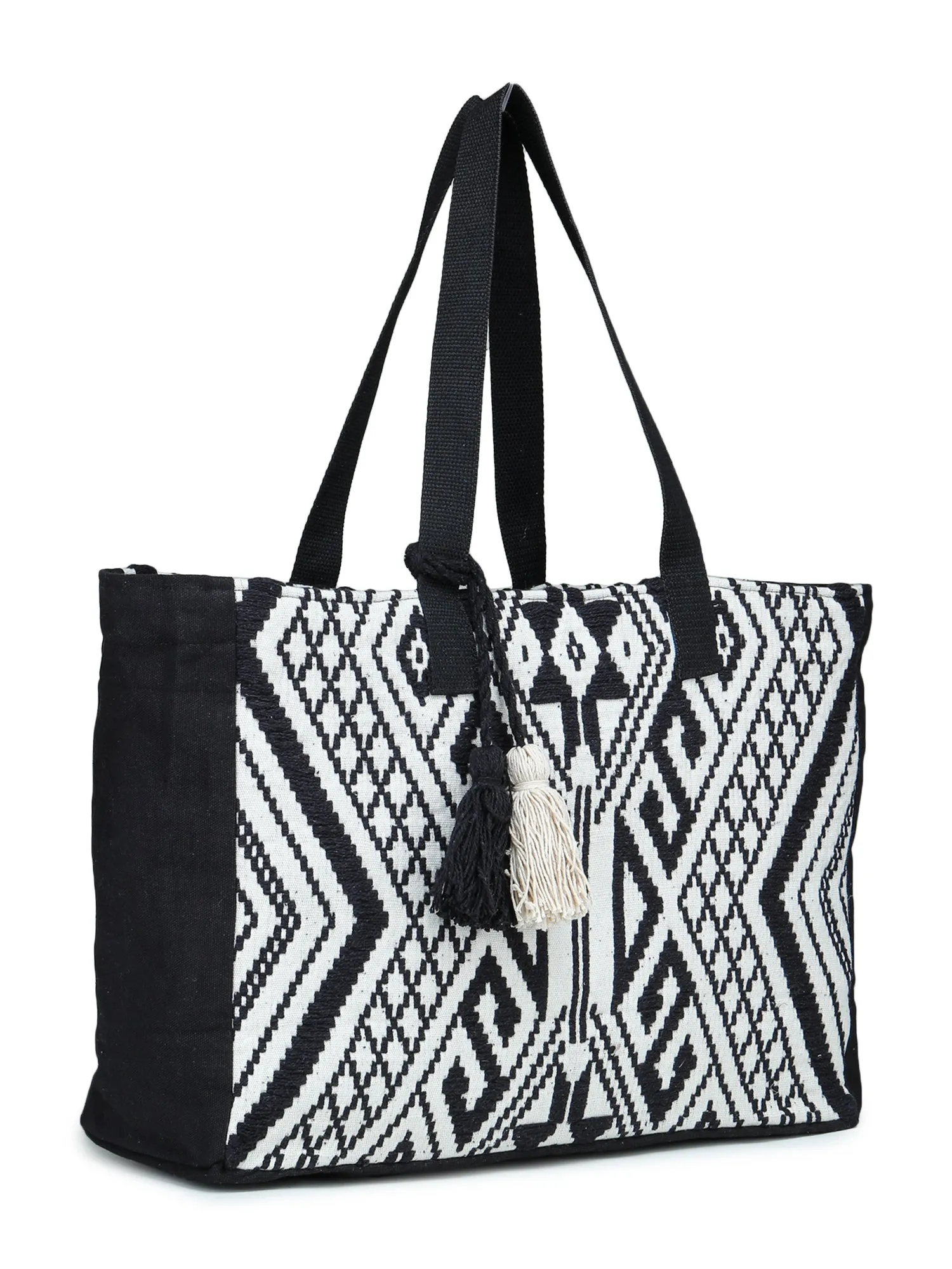 Black-white Hand Woven Tote Bag