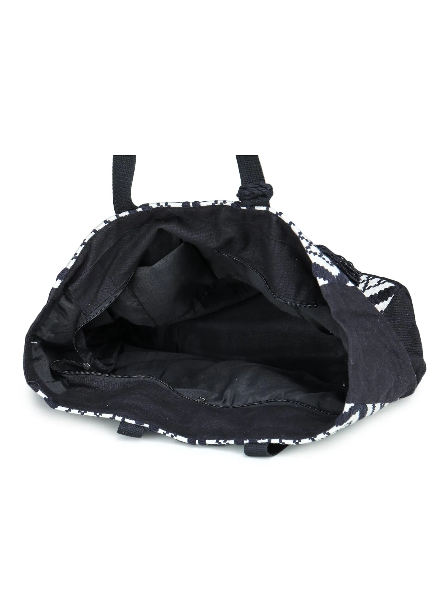 Black-white Hand Woven Tote Bag