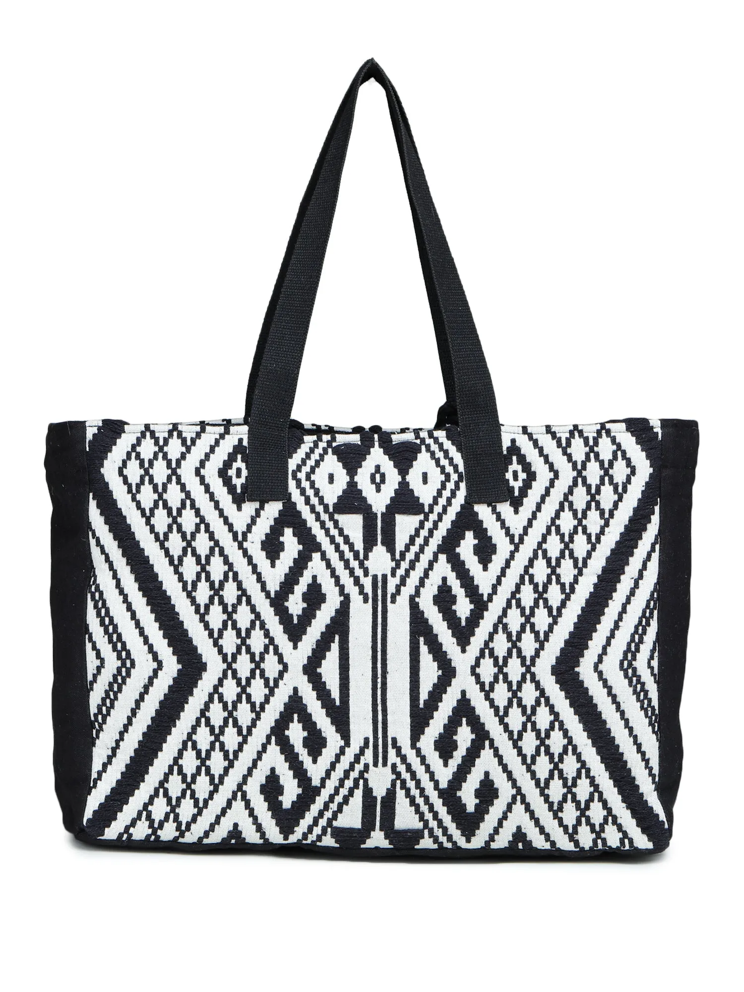 Black-white Hand Woven Tote Bag