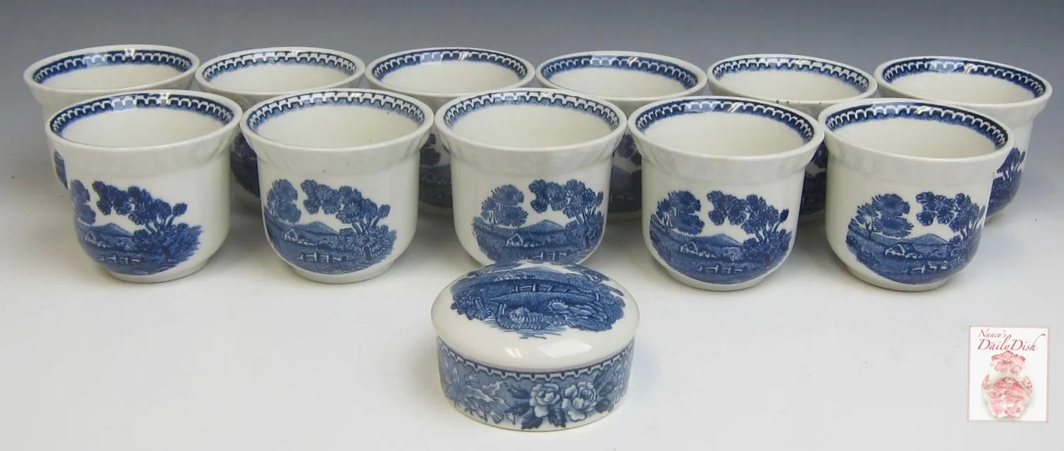 Blue Transferware Adams English Scenic Egg Cup Mini Vase