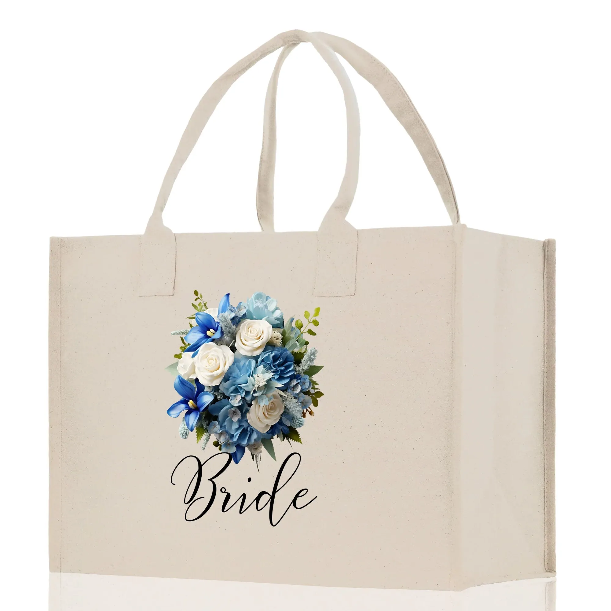 Bride Bouquet Blue Roses Bouquet 100% Cotton Canvas Bridal Party Tote Bag Bridal Chic Tote Bags Wedding Totes