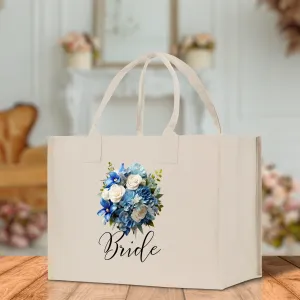 Bride Bouquet Blue Roses Bouquet 100% Cotton Canvas Bridal Party Tote Bag Bridal Chic Tote Bags Wedding Totes