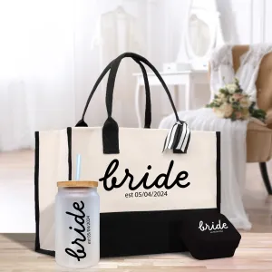 Bride Est Year Tote Bag Personalized Date Wedding Tote Bridal Shower Gift Set Honeymoon Gift Customized Wedding Gift Bridesmaid Gift