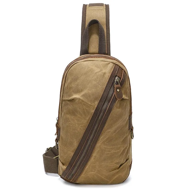 Canvas & Leather Men Chest Bag Crossbody & Waist Bag Combo