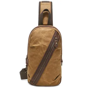 Canvas & Leather Men Chest Bag Crossbody & Waist Bag Combo
