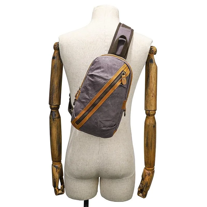Canvas & Leather Men Chest Bag Crossbody & Waist Bag Combo