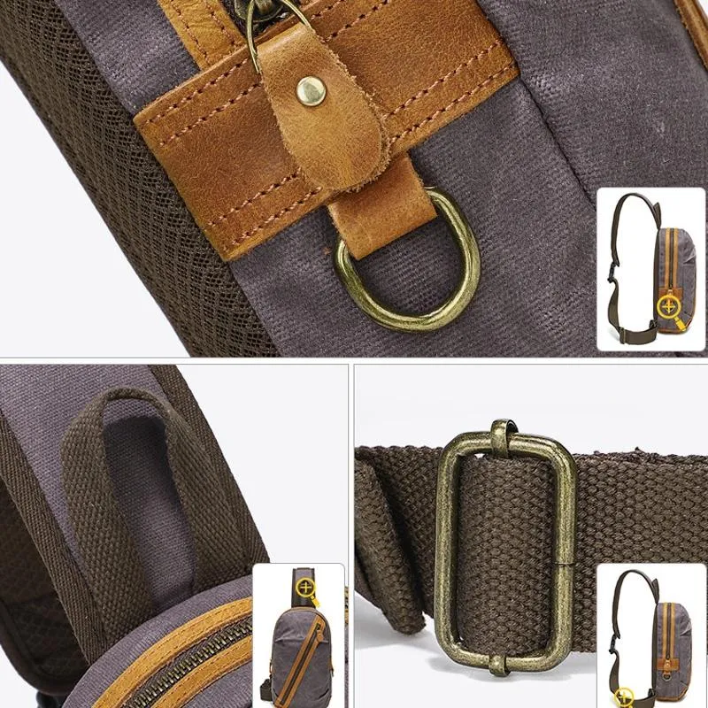 Canvas & Leather Men Chest Bag Crossbody & Waist Bag Combo