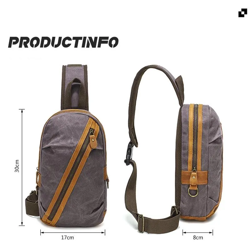 Canvas & Leather Men Chest Bag Crossbody & Waist Bag Combo