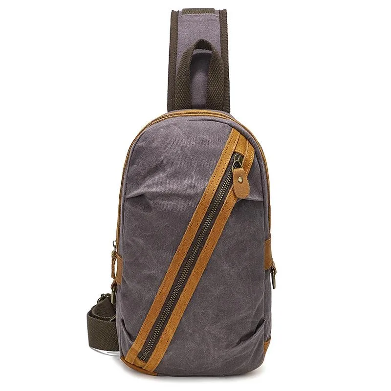 Canvas & Leather Men Chest Bag Crossbody & Waist Bag Combo