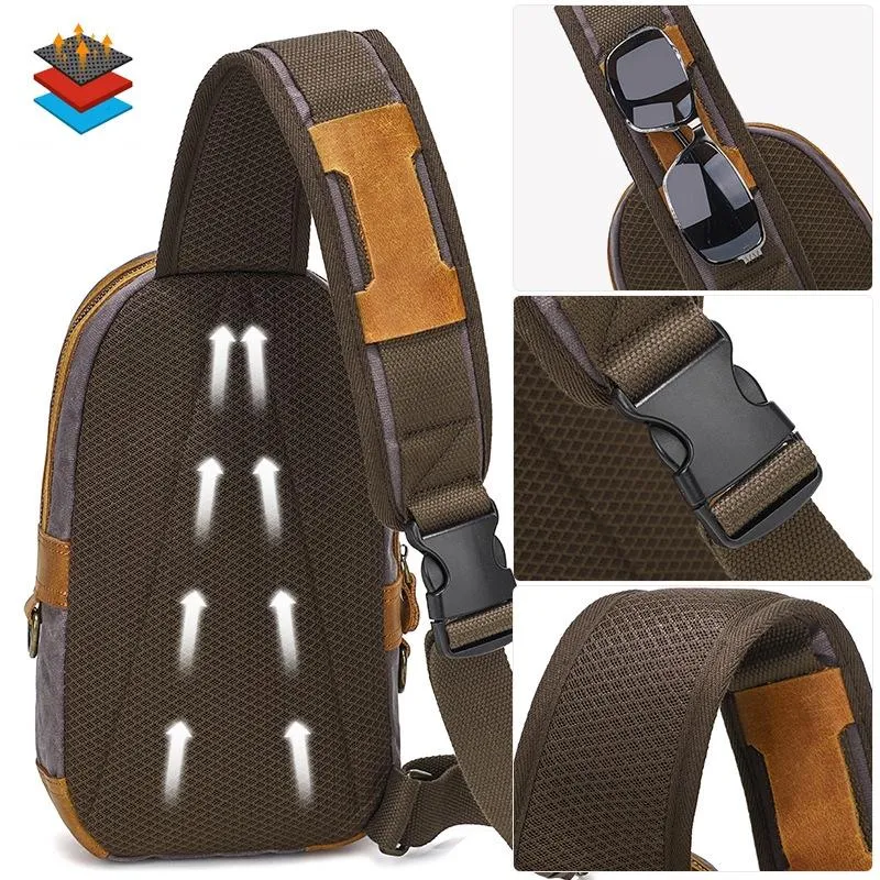 Canvas & Leather Men Chest Bag Crossbody & Waist Bag Combo