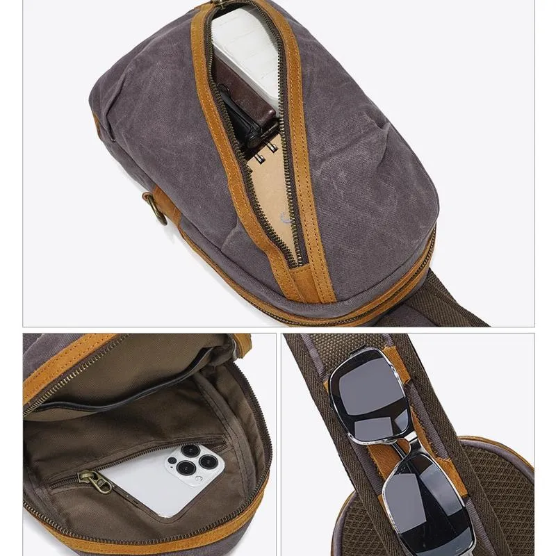 Canvas & Leather Men Chest Bag Crossbody & Waist Bag Combo