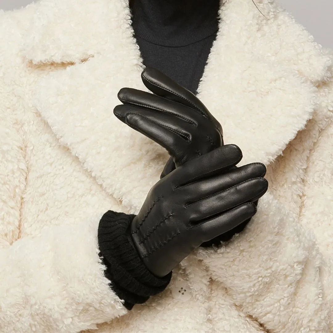 Carmel-N Leather Gloves With Knit Lining