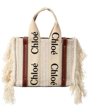 Chloé Woody Small Leather-Trim Tote (Authentic Pre-Owned)